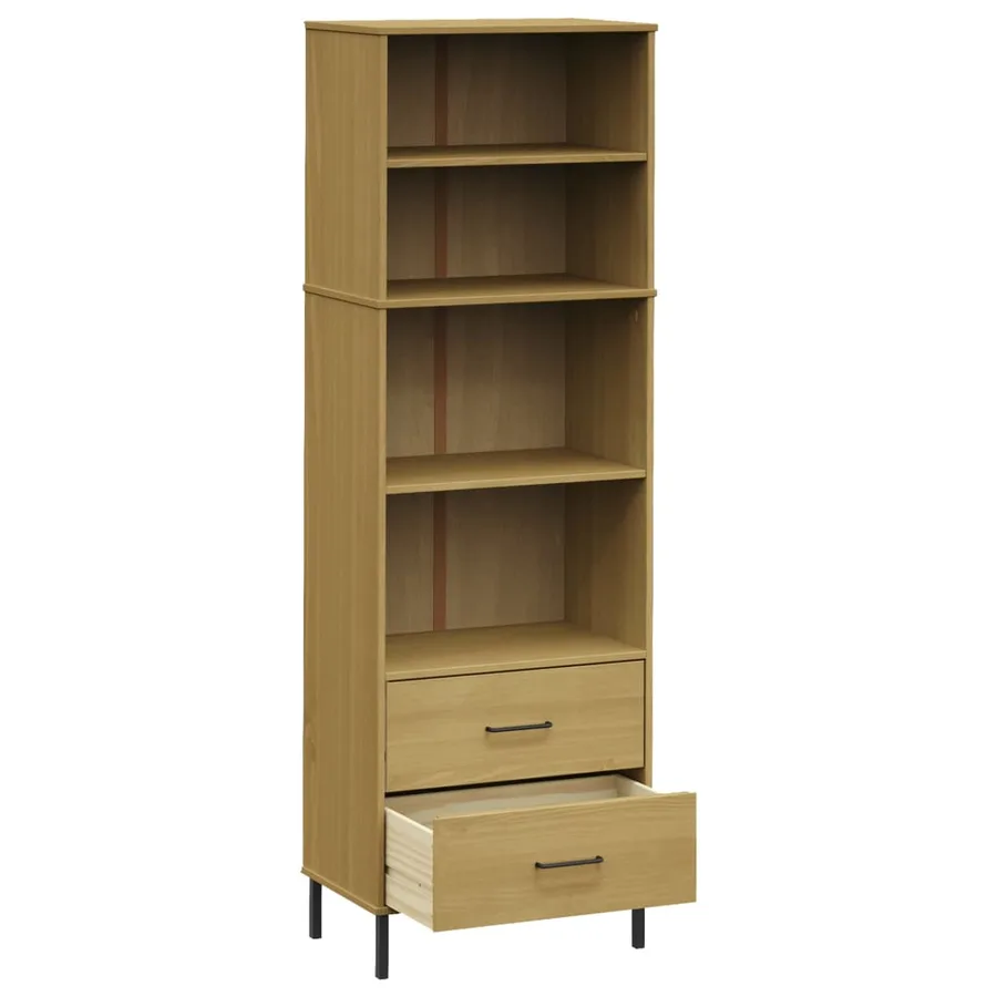 Bibliothèque à 2 tiroirs Marron 60x35x180 cm Bois massif OSLO - 5