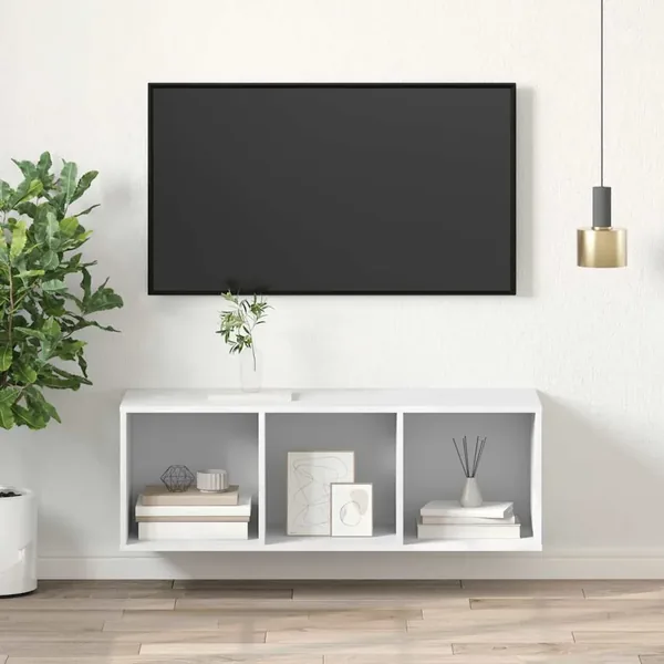 Meuble TV mural Blanc 37x37x107 cm Bois d’ingénierie