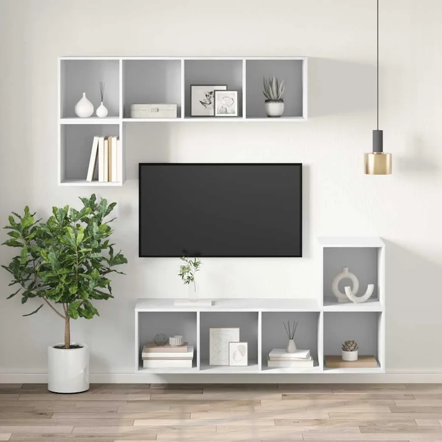 Meuble TV mural Blanc 37x37x107 cm Bois d’ingénierie - 4