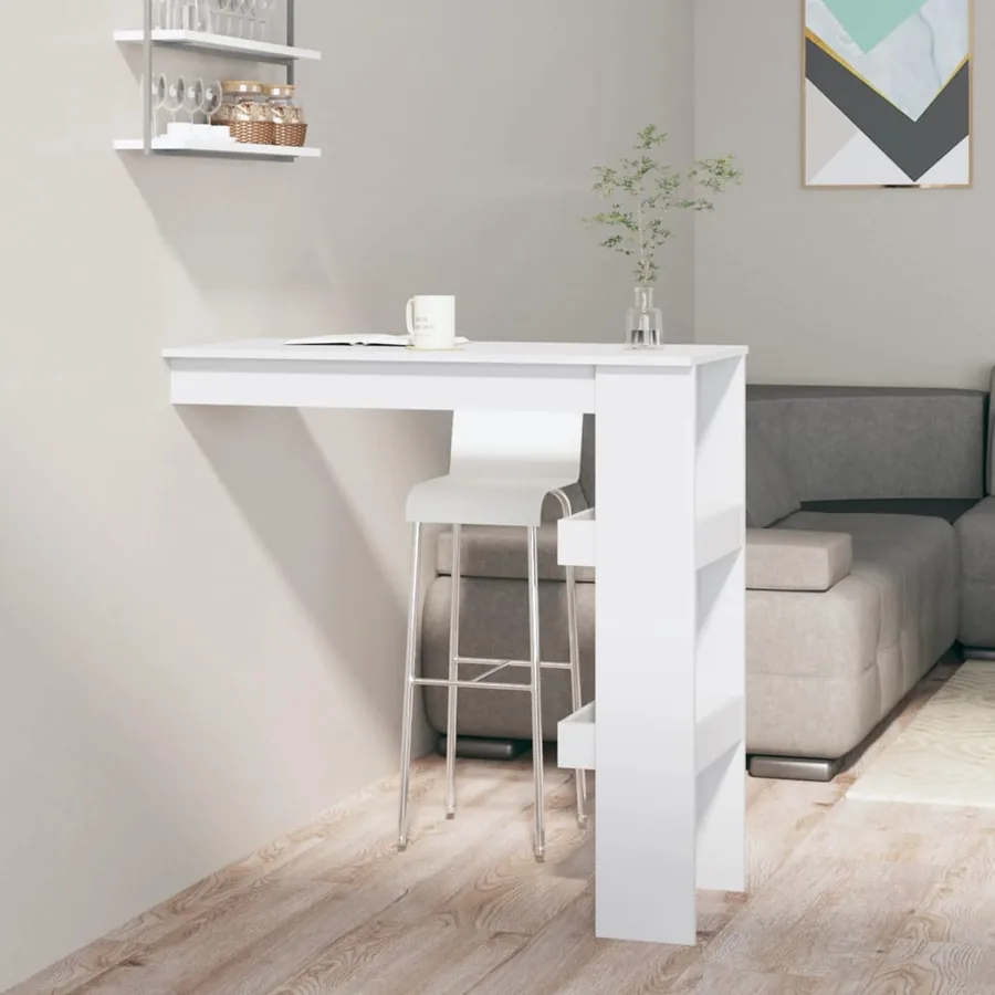 Table bar mural Blanc Brillant 102x45x103,5cm Bois d'ingénierie