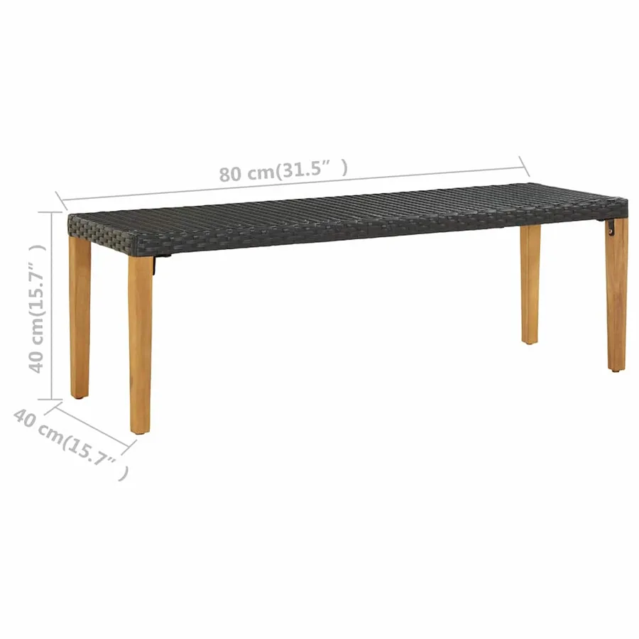 Banc de jardin 80 cm Résine tressée Noir - 5