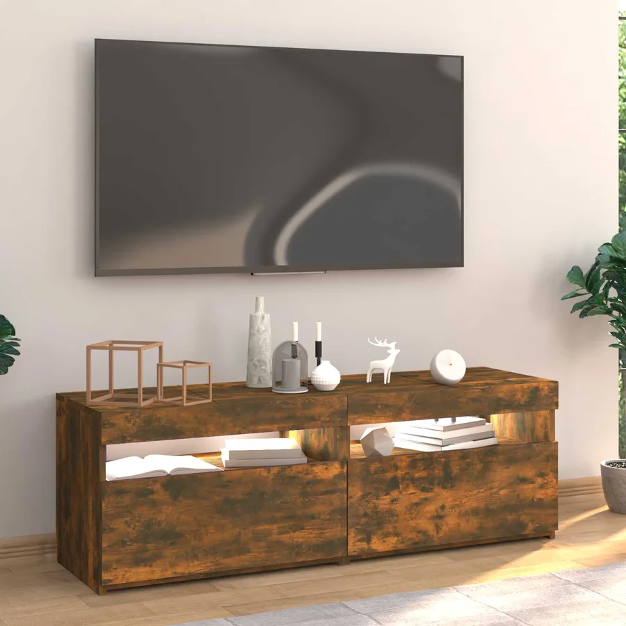 Meuble TV avec lumières LED chêne fumé 120x35x40 cm - 3