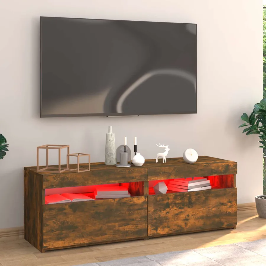 Meuble TV avec lumières LED chêne fumé 120x35x40 cm - 4