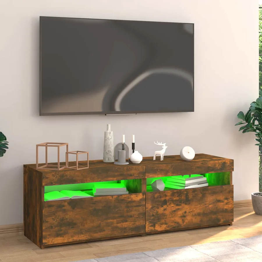 Meuble TV avec lumières LED chêne fumé 120x35x40 cm - 5