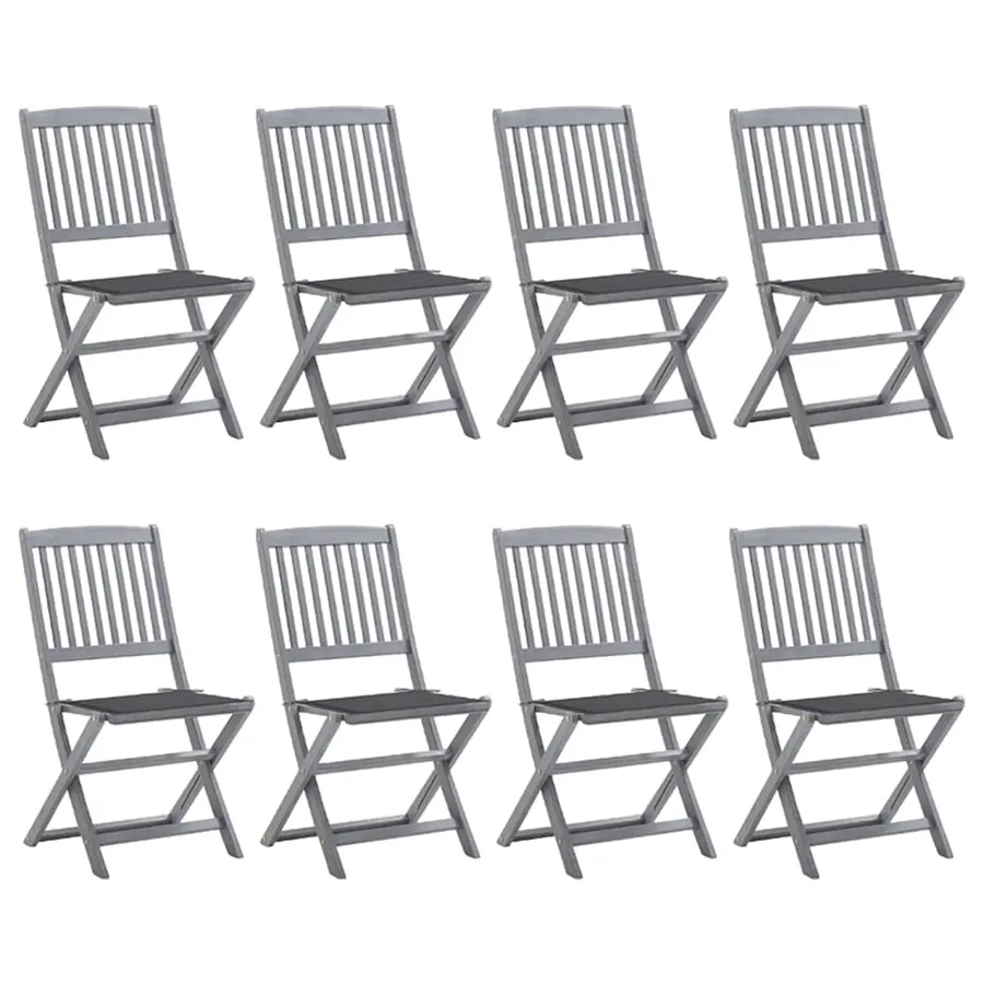 Chaises pliables d'extérieur lot de 8 et coussins Bois d'acacia