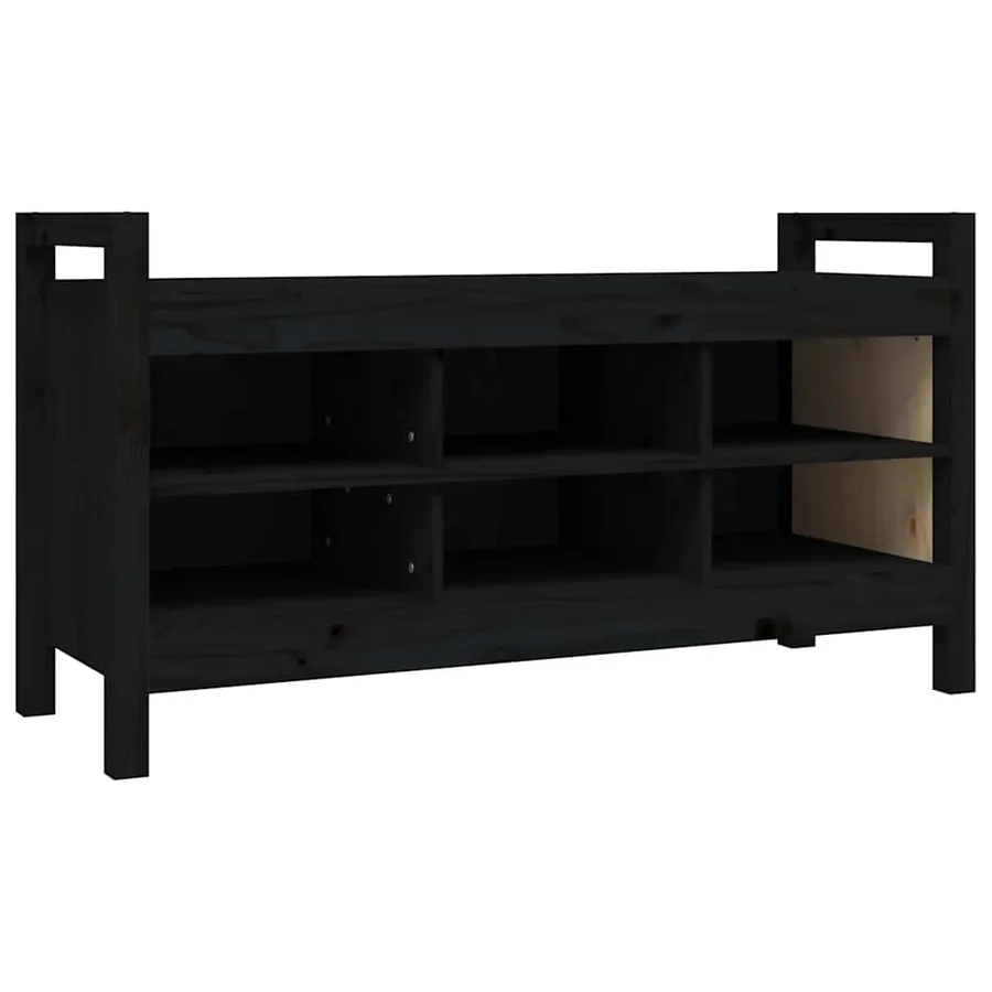 Banc d'entrée Noir 110x40x60 cm Bois de pin massif - 2