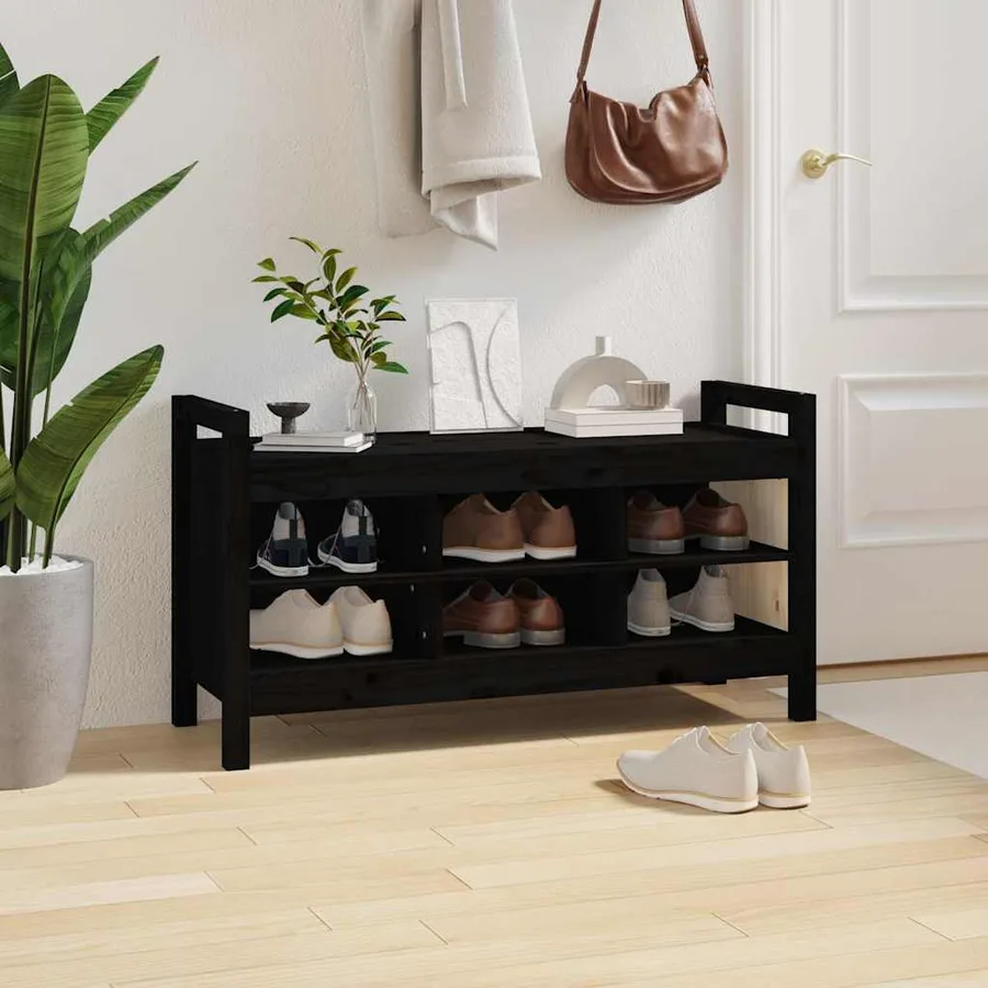 Banc d'entrée Noir 110x40x60 cm Bois de pin massif - 5
