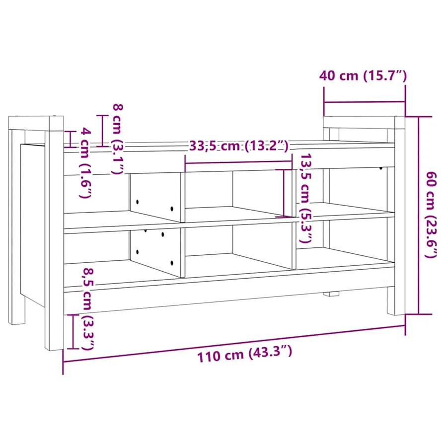 Banc d'entrée Noir 110x40x60 cm Bois de pin massif - 8