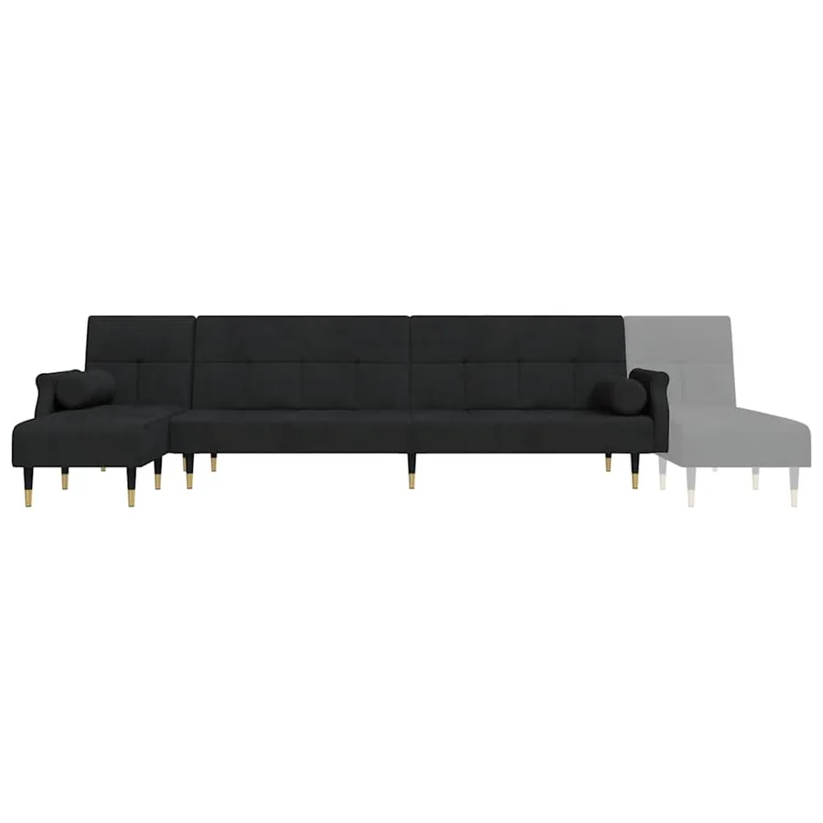 Canapé-lit en forme de L noir 271x140x70 cm velours - 7