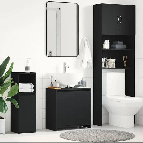 Armoire de salle de bain noir 60x33x61 cm Bois d'ingénierie