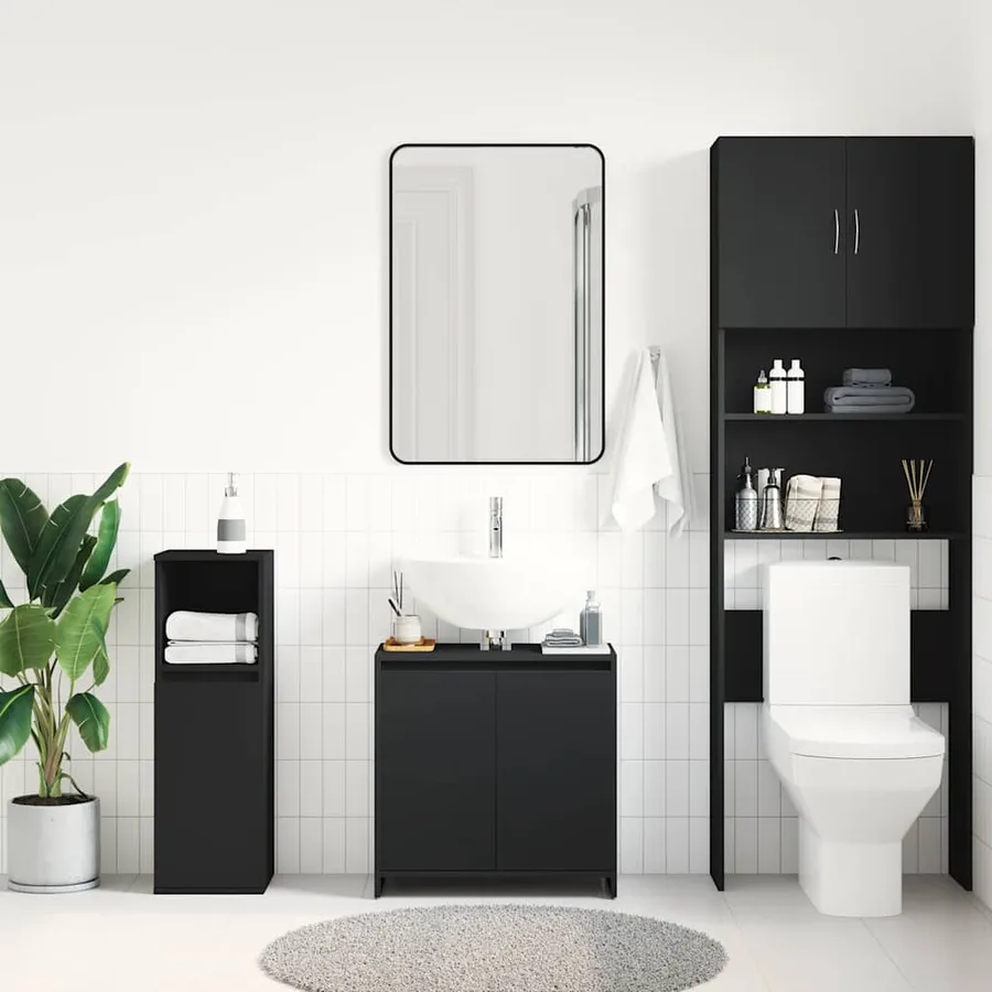 Armoire de salle de bain noir 60x33x61 cm Bois d'ingénierie - 3