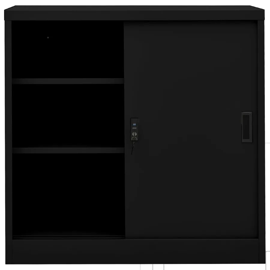 Armoire de bureau avec porte coulissante Noir 90x40x90 cm Acier - 3