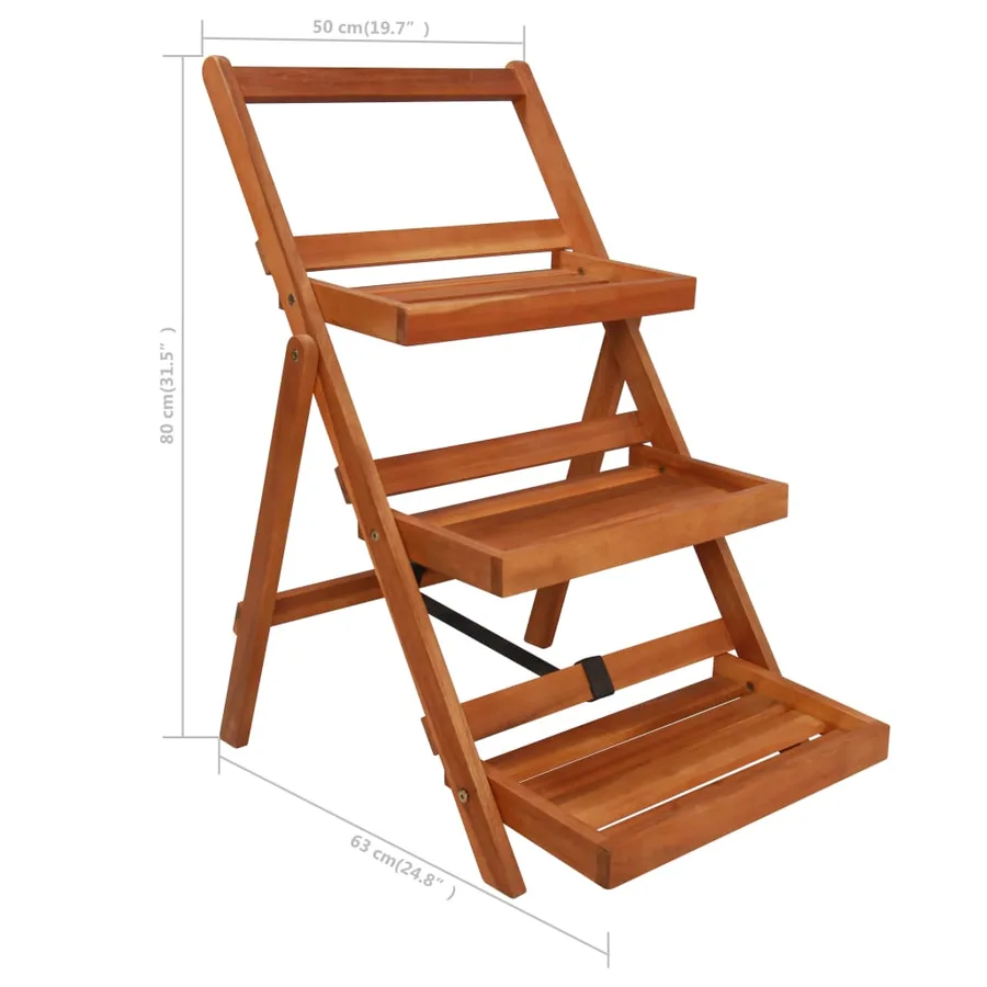 Support de jardinière à 3 niveaux 50x63x80 cm Acacia solide - 6
