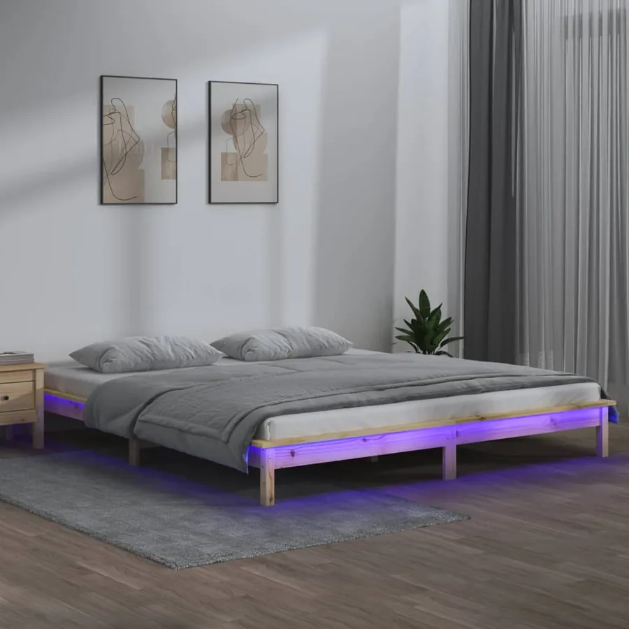 Cadre de lit à LED sans matelas 160x200 cm bois massif