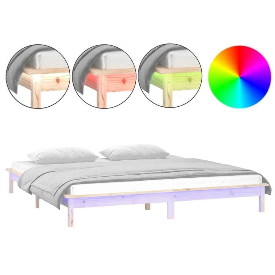 Cadre de lit à LED sans matelas 160x200 cm bois massif - 2