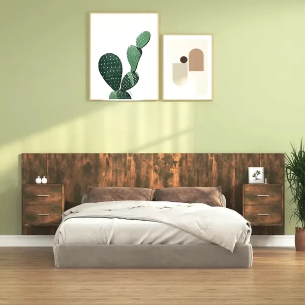 Tête de lit avec armoires Chêne fumé Bois d'ingénierie