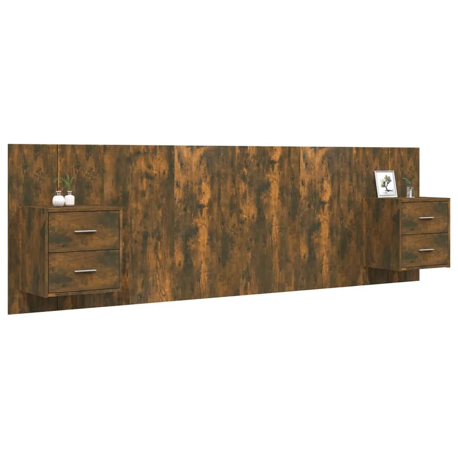 Tête de lit avec armoires Chêne fumé Bois d'ingénierie - 3