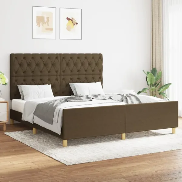 Cadre de lit sans matelas marron foncé 160x200 cm tissu
