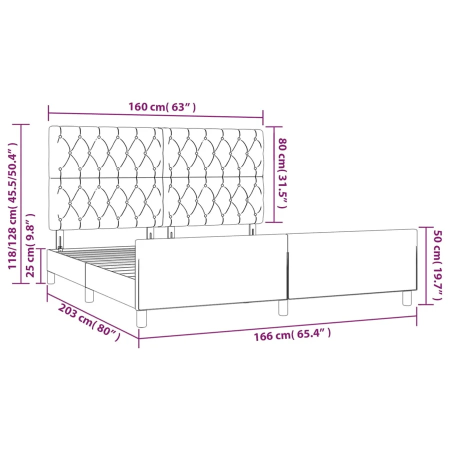 Cadre de lit sans matelas marron foncé 160x200 cm tissu - 14