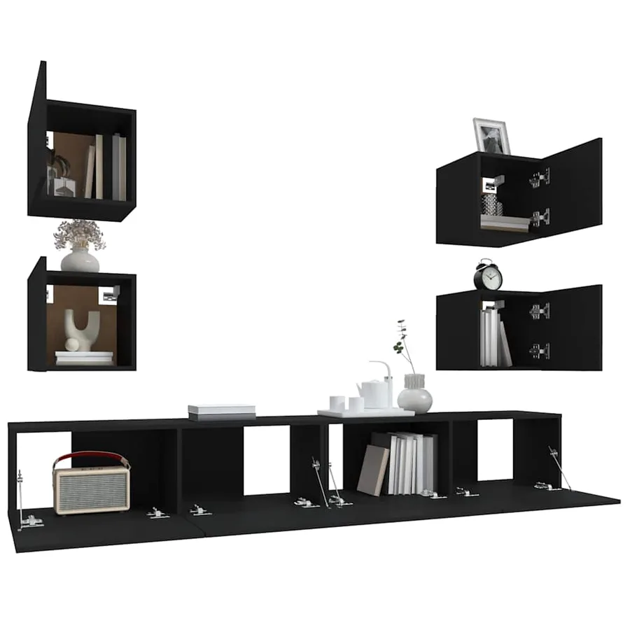 Ensemble de meubles TV 6 pcs Noir Bois d'ingénierie - 10