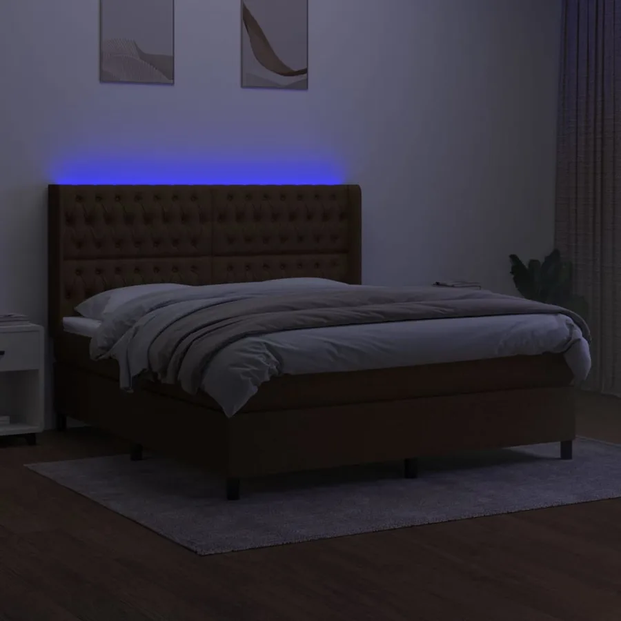 Sommier à lattes de lit matelas et LED Marron foncé 160x200 cm - 3