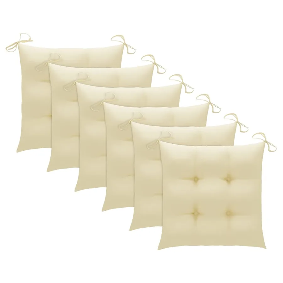 Chaises de jardin lot de 6 et coussins blanc crème Teck solide - 7
