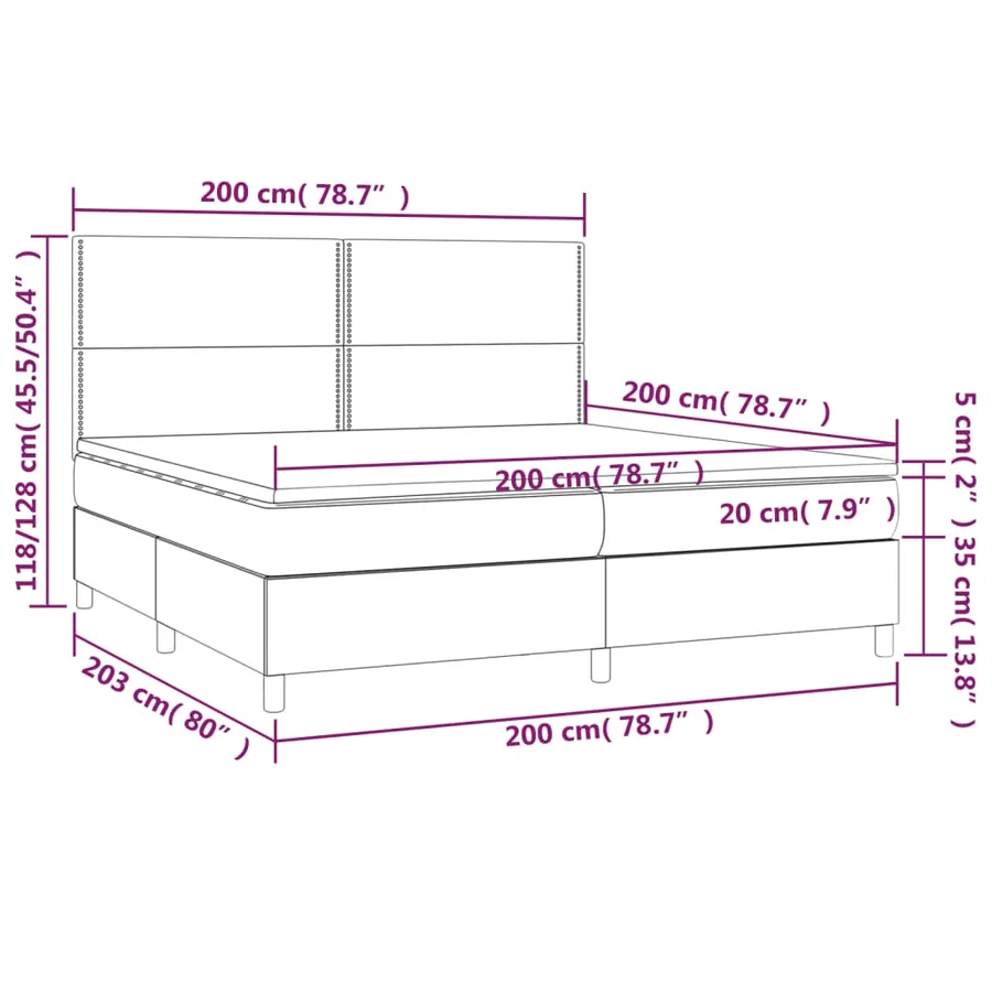 Sommier à lattes de lit matelas et LED Marron foncé 200x200 cm - 8