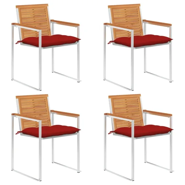 Chaises de jardin lot de 4 avec coussins Bois d'acacia massif