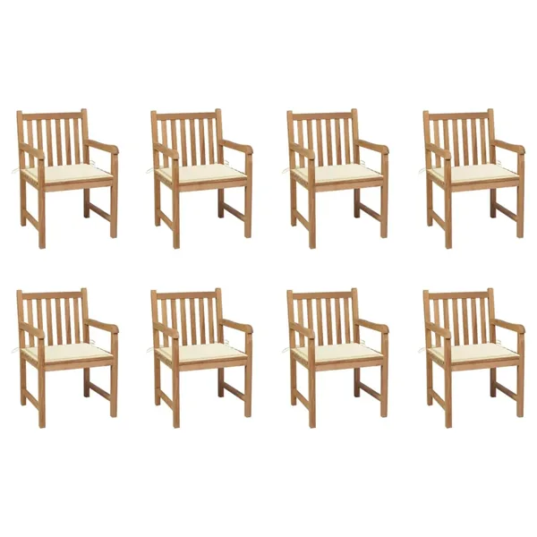 Chaises de jardin lot de 8 avec coussins crème Bois teck massif