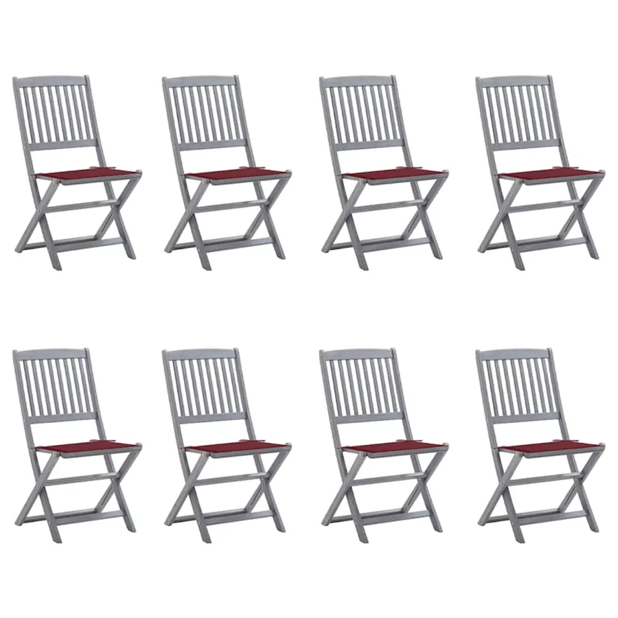 Chaises pliables d'extérieur lot de 8 et coussins Bois d'acacia
