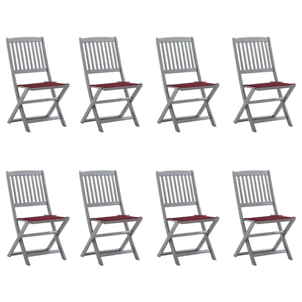 Chaises pliables d'extérieur lot de 8 et coussins Bois d'acacia