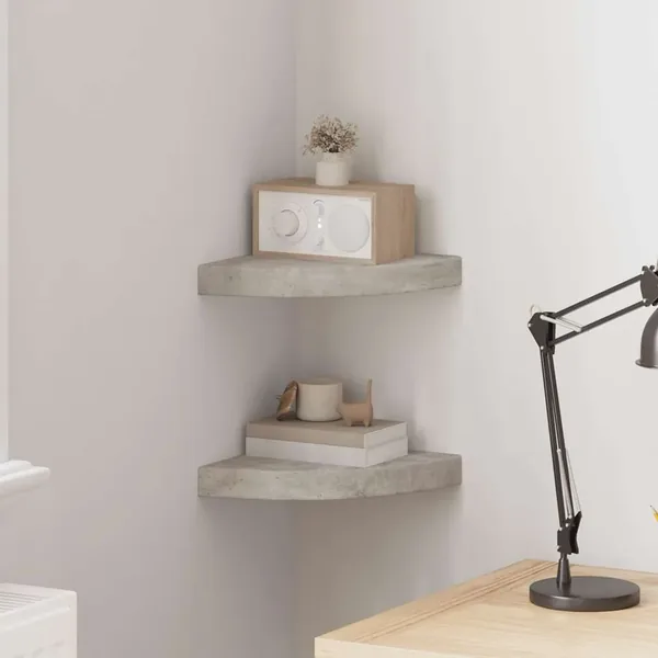 Étagères d'angle murales 2 pcs Gris béton 25x25x3,8 cm MDF