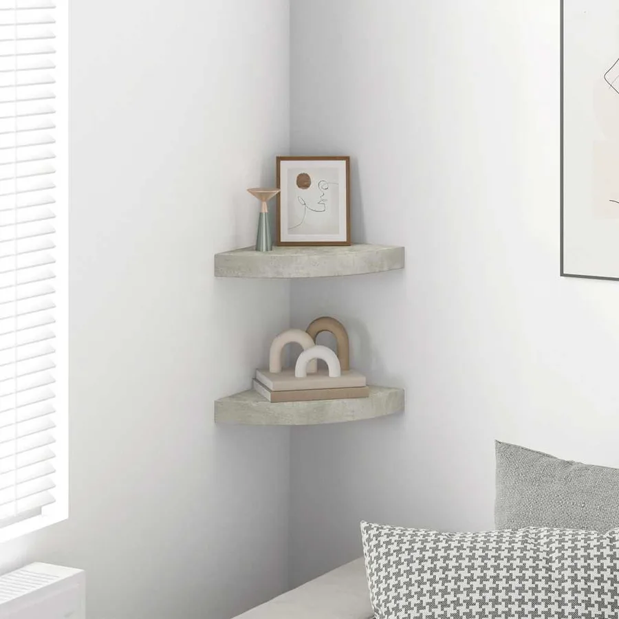 Étagères d'angle murales 2 pcs Gris béton 25x25x3,8 cm MDF - 3
