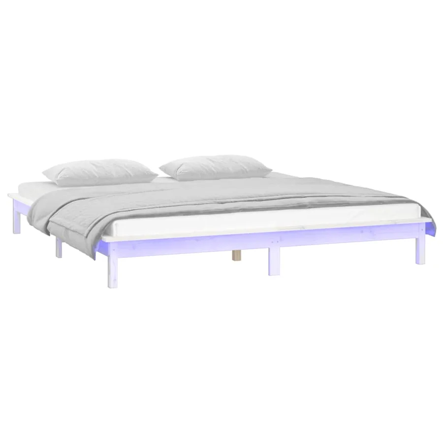 Cadre de lit à LED sans matelas blanc 120x200 cm bois massif - 3