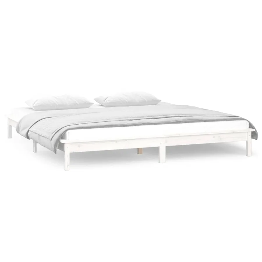 Cadre de lit à LED sans matelas blanc 120x200 cm bois massif - 4