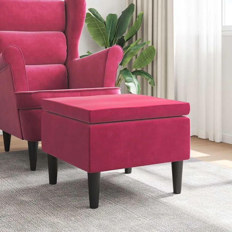Tabouret avec pieds en bois Rouge bordeaux Velours