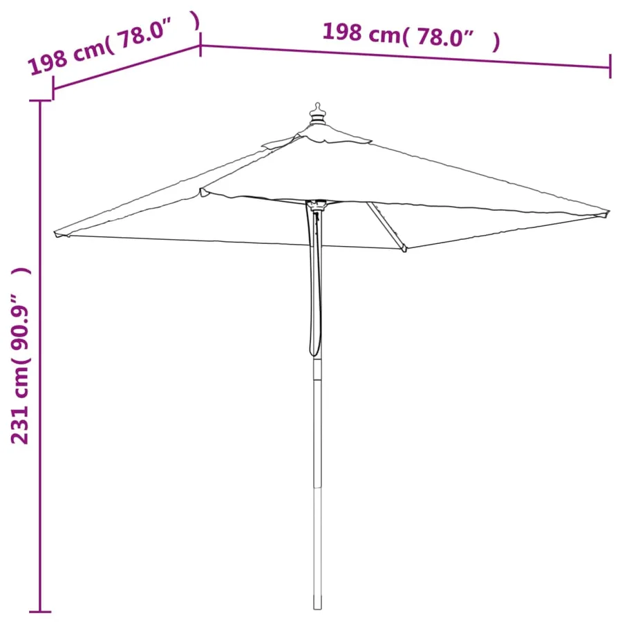 Parasol de jardin avec mât en bois taupe 198x198x231 cm - 7