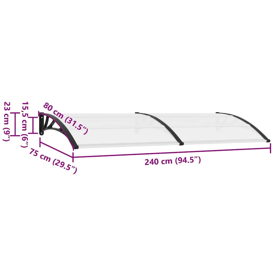 Auvent de porte Noir et transparent 240x75 cm PC - 8