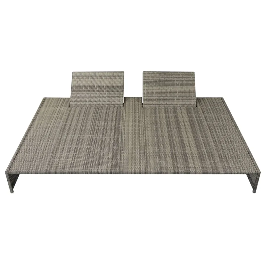 Chaise longue double avec coussin Résine tressée Gris - 2