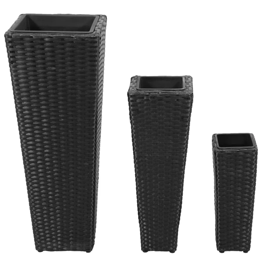 Lits surélevés de jardin 3 pcs Résine tressée Noir - 2