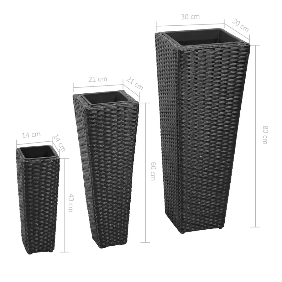 Lits surélevés de jardin 3 pcs Résine tressée Noir - 8