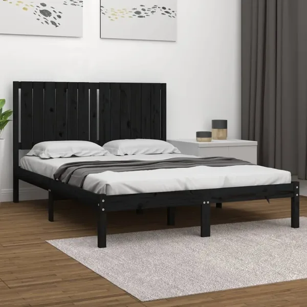 Cadre de lit sans matelas noir 140x190 cm bois de pin massif