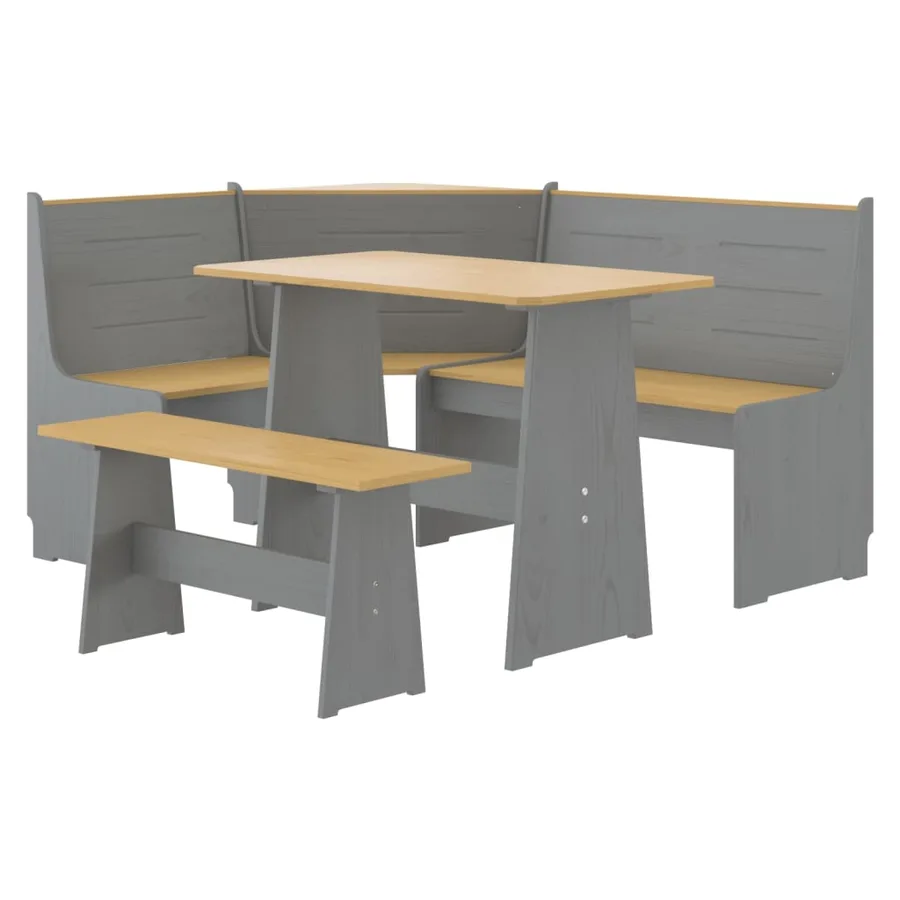 Ensemble à manger REINE 3 pcs marron miel gris bois pin massif - 2