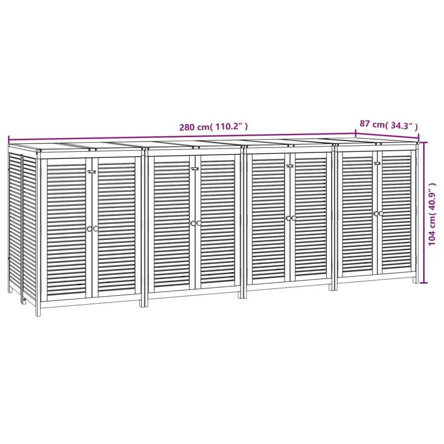 Boîte de rangement de jardin 280x87x104 cm bois massif d'acacia - 8