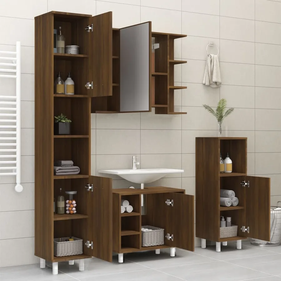 Armoire de bain Chêne marron 30x30x179 cm Bois d'ingénierie - 4