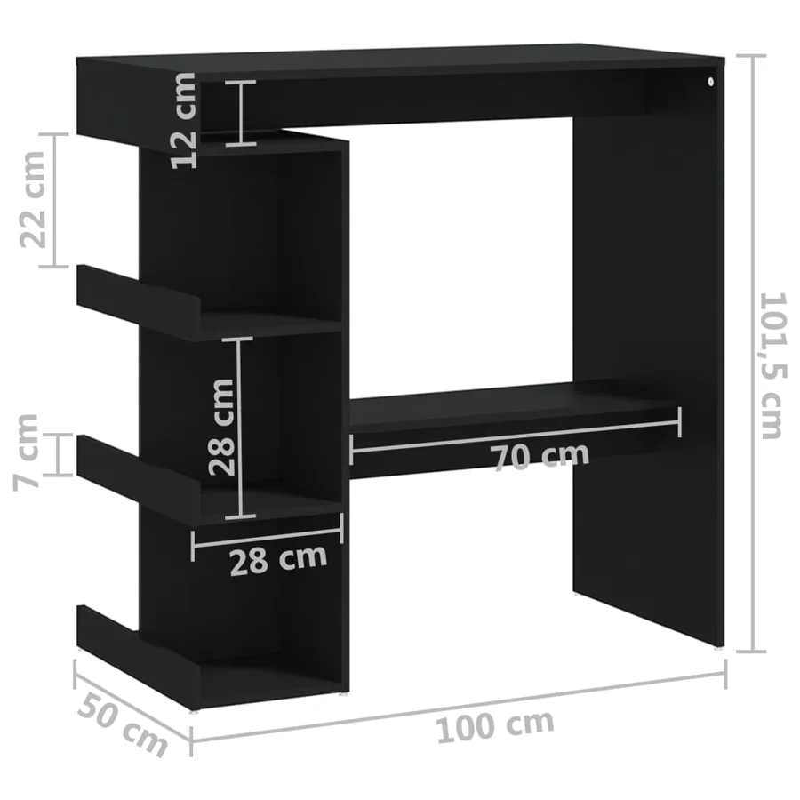 Table de bar avec étagère de rangement Noir Bois d'ingénierie - 7