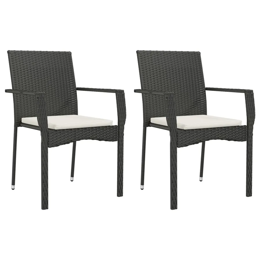 Chaises de jardin lot de 2 avec coussins Résine tressée Noir - 2