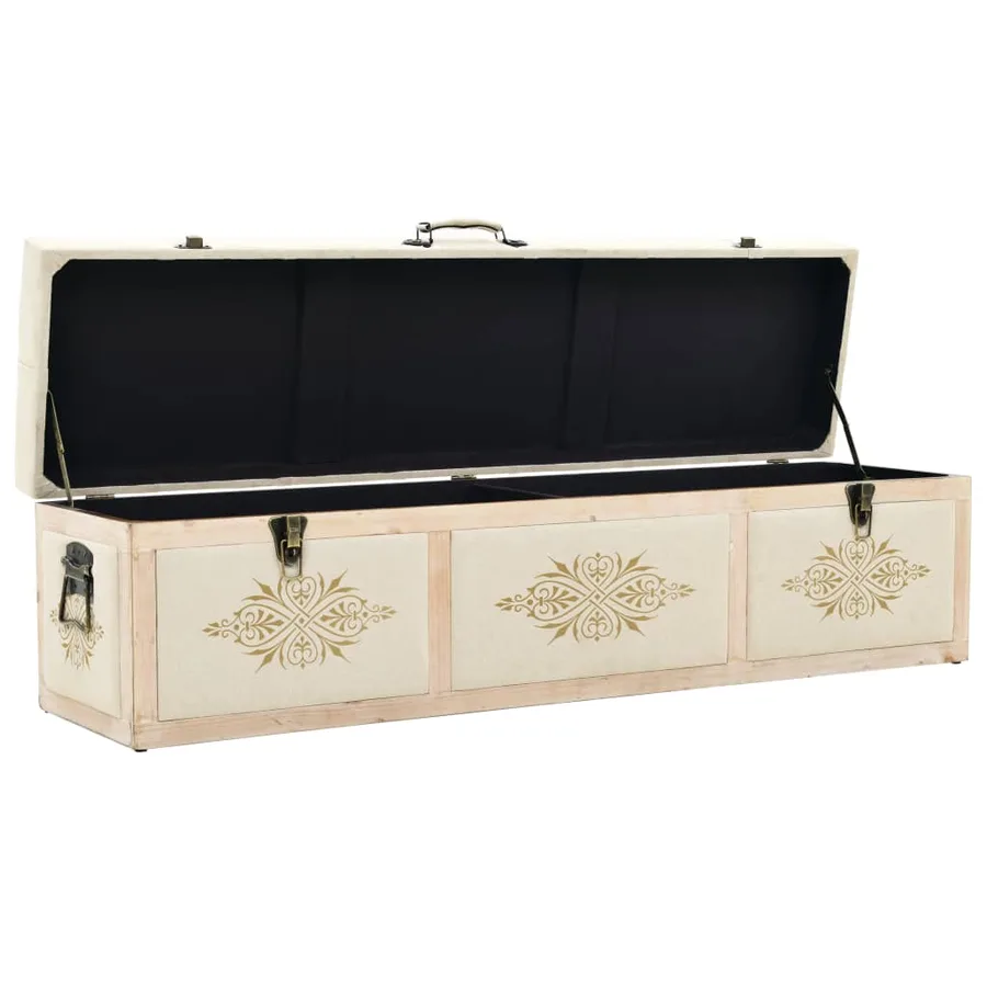 Banc de rangement 110 cm Crème Bois de sapin massif et tissu - 2