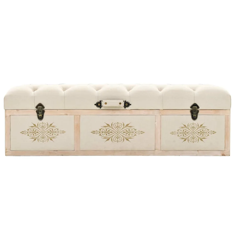Banc de rangement 110 cm Crème Bois de sapin massif et tissu - 3