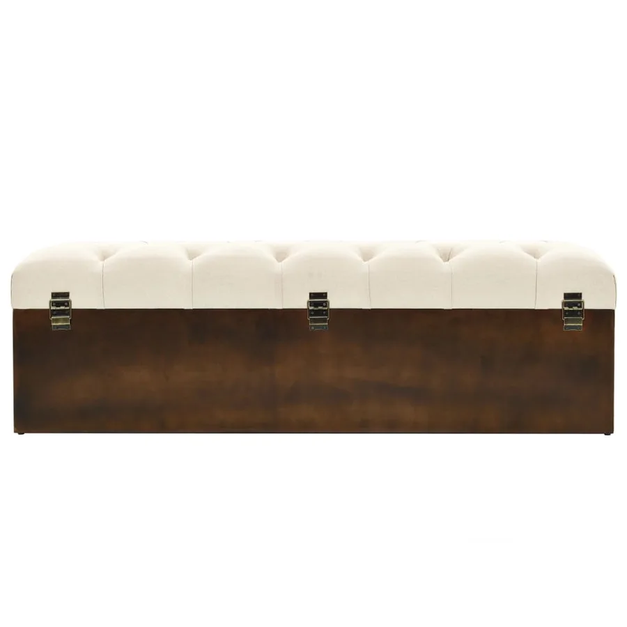 Banc de rangement 110 cm Crème Bois de sapin massif et tissu - 5
